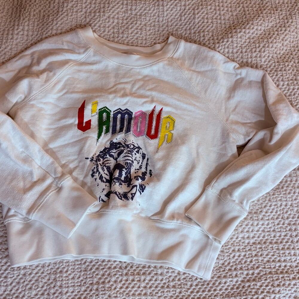 Little Moon Aritzia L'amour Tiger Graphic Sweatshirt Rhinestone Rocker Chic band